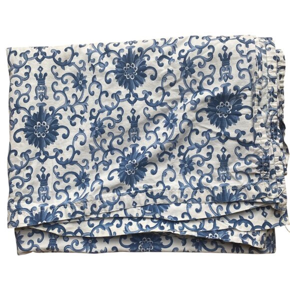 Ralph Lauren Porcelain Rosette Blue White Floral Scroll Twin Flat Sheet Cotton - Picture 1 of 5